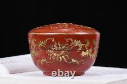 Vintage jewelry box Organizers red chinese lacquerware gold gilding flower rare