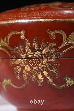 Vintage jewelry box Organizers red chinese lacquerware gold gilding flower rare