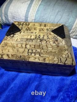 Vintage large Tessellated Stone With Brass Inlay wood box. Some damage issues