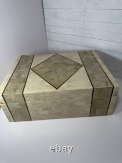 Vintage large Tessellated Stone With Brass Inlay wood box. Some damage issues