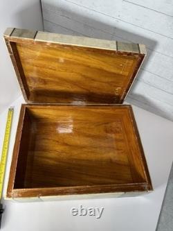Vintage large Tessellated Stone With Brass Inlay wood box. Some damage issues
