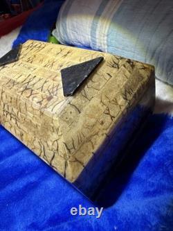 Vintage large Tessellated Stone With Brass Inlay wood box. Some damage issues