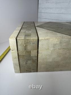 Vintage large Tessellated Stone With Brass Inlay wood box. Some damage issues