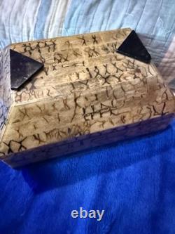 Vintage large Tessellated Stone With Brass Inlay wood box. Some damage issues