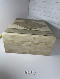 Vintage large Tessellated Stone With Brass Inlay wood box. Some damage issues