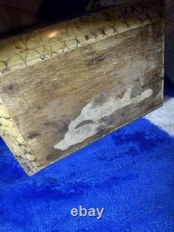 Vintage large Tessellated Stone With Brass Inlay wood box. Some damage issues