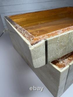 Vintage large Tessellated Stone With Brass Inlay wood box. Some damage issues