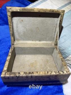 Vintage large Tessellated Stone With Brass Inlay wood box. Some damage issues