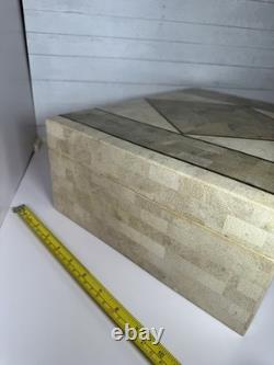 Vintage large Tessellated Stone With Brass Inlay wood box. Some damage issues