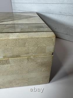Vintage large Tessellated Stone With Brass Inlay wood box. Some damage issues