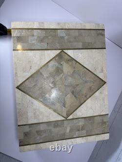 Vintage large Tessellated Stone With Brass Inlay wood box. Some damage issues