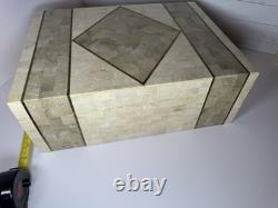 Vintage large Tessellated Stone With Brass Inlay wood box. Some damage issues