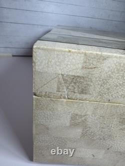 Vintage large Tessellated Stone With Brass Inlay wood box. Some damage issues