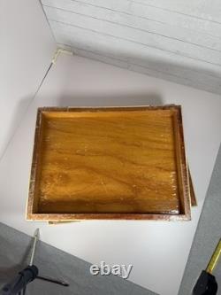 Vintage large Tessellated Stone With Brass Inlay wood box. Some damage issues