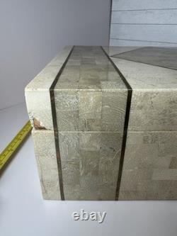 Vintage large Tessellated Stone With Brass Inlay wood box. Some damage issues