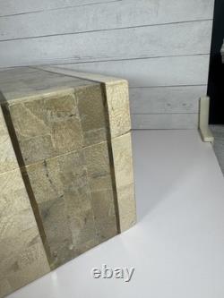 Vintage large Tessellated Stone With Brass Inlay wood box. Some damage issues