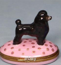 Vintage marked Limoges porcelain w black Poodle trinket on pink box