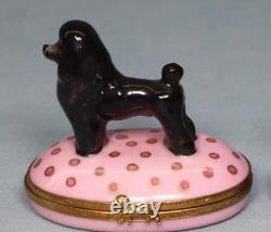 Vintage marked Limoges porcelain w black Poodle trinket on pink box