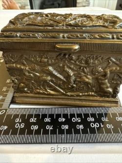 Vintage or antique brass jewelry/trinket box. Great Condition, Cloth Lines