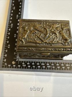 Vintage or antique brass jewelry/trinket box. Great Condition, Cloth Lines