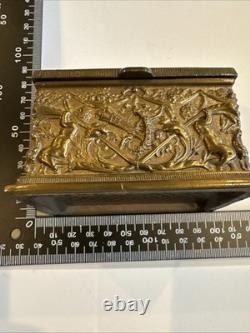 Vintage or antique brass jewelry/trinket box. Great Condition, Cloth Lines