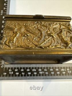 Vintage or antique brass jewelry/trinket box. Great Condition, Cloth Lines