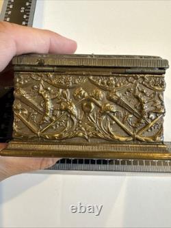 Vintage or antique brass jewelry/trinket box. Great Condition, Cloth Lines