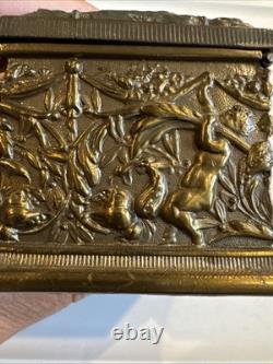 Vintage or antique brass jewelry/trinket box. Great Condition, Cloth Lines
