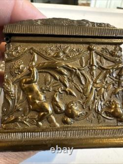 Vintage or antique brass jewelry/trinket box. Great Condition, Cloth Lines