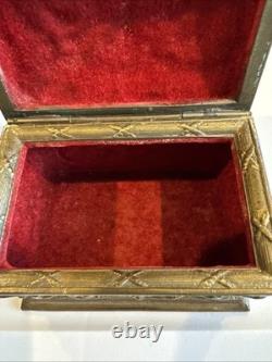 Vintage or antique brass jewelry/trinket box. Great Condition, Cloth Lines