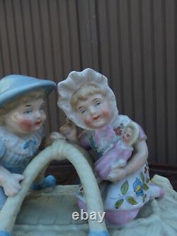 Vintage porcelain faience children Doll Bonbonniere box basket