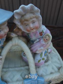 Vintage porcelain faience children Doll Bonbonniere box basket