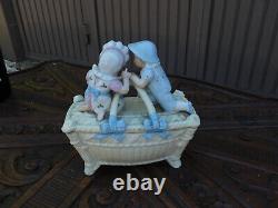 Vintage porcelain faience children Doll Bonbonniere box basket