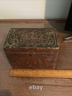 Vintage pyrography PYROGRAPICS decorated POST CARD BOX antique 6.25 X 4 X 4.5
