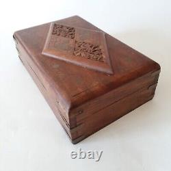 Vintage rare small wooden jewels Trinket hand carved Decorative wood wooden box