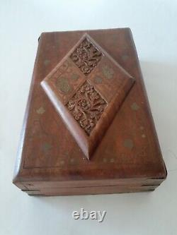 Vintage rare small wooden jewels Trinket hand carved Decorative wood wooden box