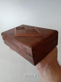 Vintage rare small wooden jewels Trinket hand carved Decorative wood wooden box