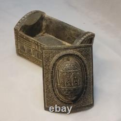 Vintage-style scarab box featuring Egyptian hieroglyphs and stone texture