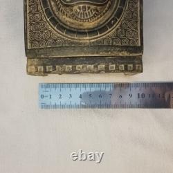 Vintage-style scarab box featuring Egyptian hieroglyphs and stone texture