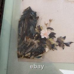 Vntg Chinese Dalian Pearl Brand Geisha Girl Carved Stones Shells Shadow Box Art