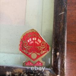 Vntg Chinese Dalian Pearl Brand Geisha Girl Carved Stones Shells Shadow Box Art