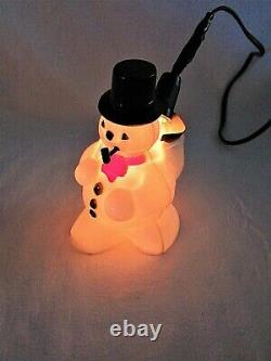 Vtg 5 Snowman Pipe Scarf Plastic Blow Mold Indoor Christmas Light Original Box