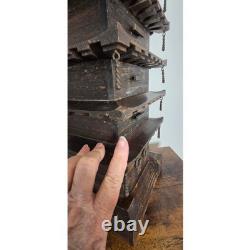Vtg 5 Story Wooden Pagoda Jewelry Box No Top Spire 2 Dangles Missing 1 Chip SEE