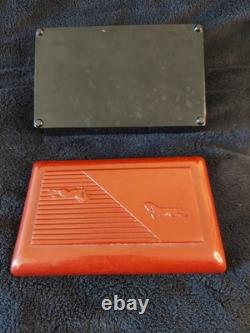Vtg Bakelite Rectangular Box w Lid Galloping Horses Bas Relief Black Red Tobacco