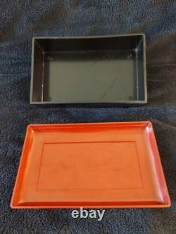 Vtg Bakelite Rectangular Box w Lid Galloping Horses Bas Relief Black Red Tobacco