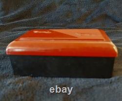 Vtg Bakelite Rectangular Box w Lid Galloping Horses Bas Relief Black Red Tobacco