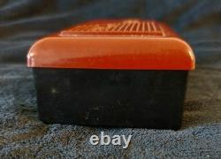 Vtg Bakelite Rectangular Box w Lid Galloping Horses Bas Relief Black Red Tobacco
