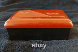 Vtg Bakelite Rectangular Box w Lid Galloping Horses Bas Relief Black Red Tobacco