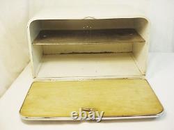 Vtg Beauty Box Bread Box Pie Safe Cutting Board Metal Chrome White'50s 17x11x10