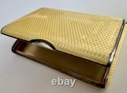 Vtg Deco Guilloche Enameled 935 Silver Trinket Box Bright Yellow Gilt Interior
